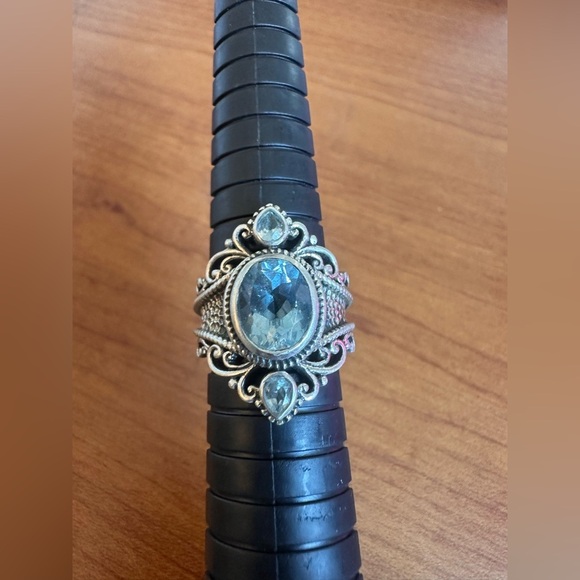 Beautiful blue gemstone (possibly aquamarine) sterling silver size 8 ring - Picture 1 of 6